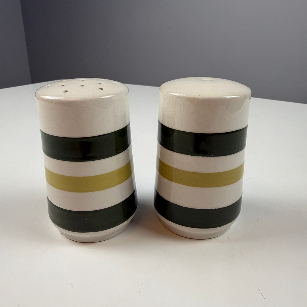 Vtg 70'S Staffordshire salt & pepper shakers green stripe England